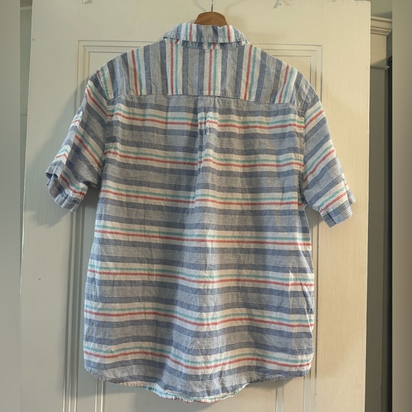 Chaps Shirt Mens XL Coastland Wash Short Sleeve Button Up Linen Blend Stripe - Picture 3 of 6